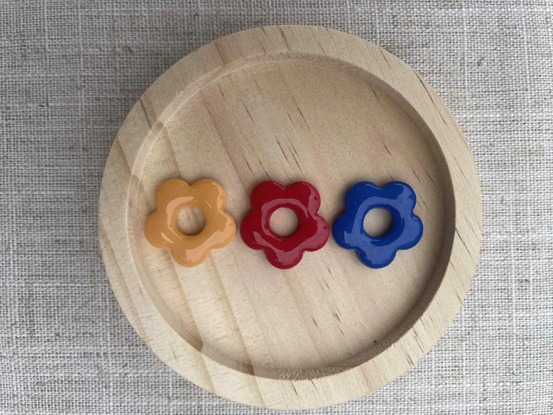 Collection "Classiques", 3 fleurs : bleu cobalt, rouge cerise, jaune moutarde
